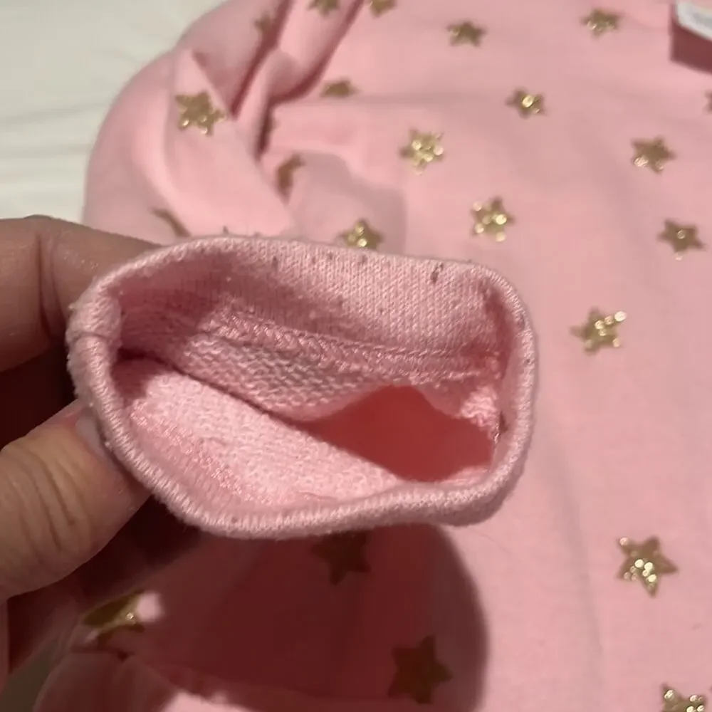 Gymboree s 5/6 pale pink French terry lined drop waist dress gold stars euc